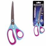 Ножницы BRAUBERG "Universal", 216 мм бирюзово-фиолетовые, ассиметричные, ребристые резиновые вставки, 236453