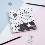 Скетчбук 60л., 150*150 MESHU "Black&white", на гребне, выб. лак, soft-touch, 120г/м2