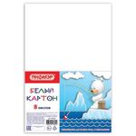 Картон белый А4 немелованный (матовый), 8 листов, ПИФАГОР, 200х283 мм, 127049