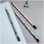 Набор карандашей ч/г MESHU "Space" 3шт., HB, заточен., с печатью, с ластиком, ассорти, пакет, европодвес