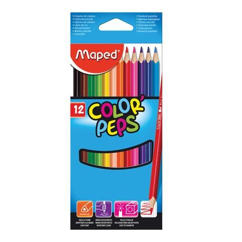 Карандаши цветные MAPED (Франция) "ColorPeps Star", 12 цветов, трехгранные, заточенные, европодвес, 183212