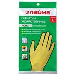 Перчатки хозяйственные латексные LAIMA "Люкс", МНОГОРАЗОВЫЕ, хлопчатобумажное напыление, плотные, размер L (большой), 600043