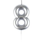 Свеча для торта с держателем MESHU "Цифра 8", 6см, серебряная, блистер