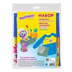 Набор для уроков труда ЮНЛАНДИЯ, клеенка ПВХ 40x69 см, фартук-накидка с рукавами, синий, 229187