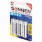 Батарейки КОМПЛЕКТ 4 шт., SONNEN Alkaline, АА (LR6, 15А), алкалиновые, пальчиковые, блистер, 451085
