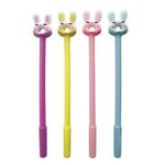 Ручка с топпером шариковая ЮНЛАНДИЯ "Зайка-пончик", корпус ассорти, СИНЯЯ, пишущий узел 0,7 мм, 143802