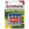 Батарейки КОМПЛЕКТ 4 шт., SONNEN Super Alkaline, АА (LR6,15А), алкалиновые, пальчиковые, блистер, 451094
