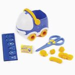 Канцелярский детский набор ЮНЛАНДИЯ "АВТОМОБИЛЬ", 4 предмета: подставка, линейка со скрепками, ножницы, ластик, цвет синий, блист., 236960