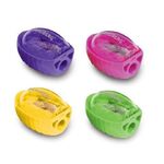 Точилка BRAUBERG "Shuttle", с контейнером, эллиптическая, ассорти, в картонном дисплее, 222505