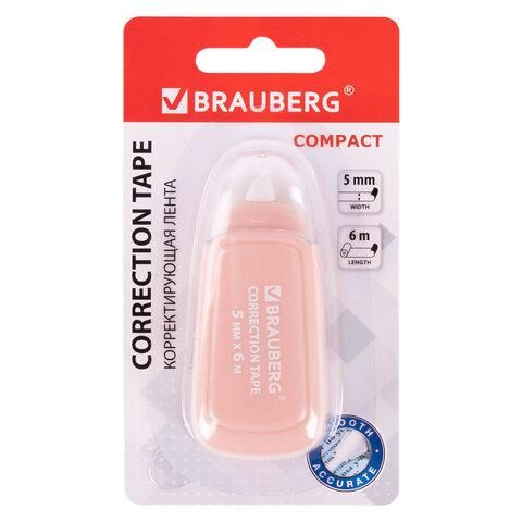 Корректирующая лента BRAUBERG COMPACT PLUS PASTEL, 5 мм х 6 м, корпус ассорти, блистер, 270551