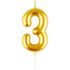 Свеча для торта с держателем MESHU "Цифра 3", 6см, золотая, блистер