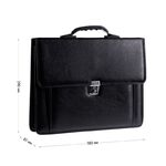 Портфель OfficeSpace "Rotterdam", люкс кожзам, черный, 3 отделения, метал. замок, с ремнем