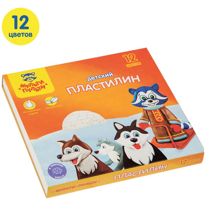 Пластилин Мульти-Пульти "Енот на Аляске", 12 цветов, 180г, со стеком, картон