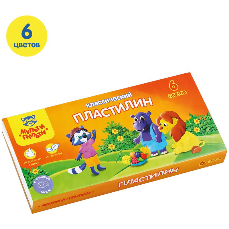 Пластилин Мульти-Пульти "Приключения Енота", 06 цветов, 120г, со стеком, картон