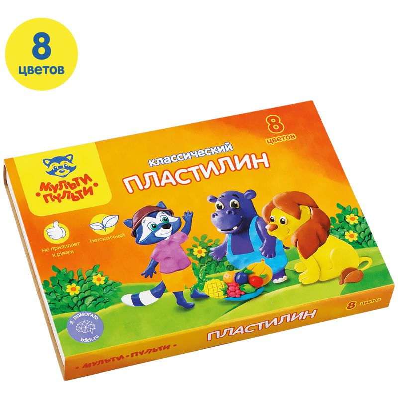 Пластилин Мульти-Пульти "Приключения Енота", 08 цветов, 160г, со стеком, картон