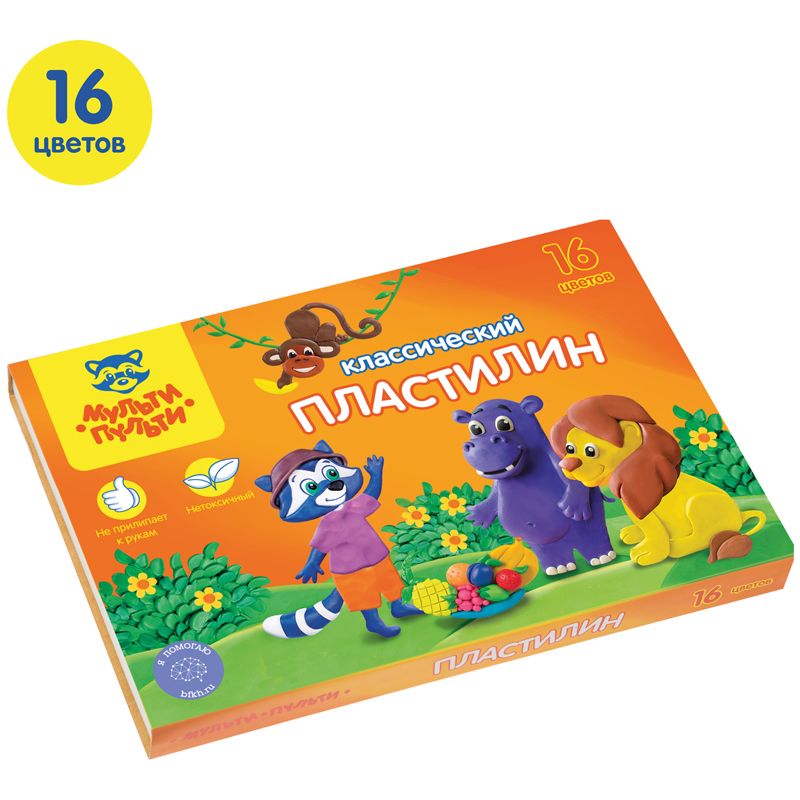 Пластилин Мульти-Пульти "Приключения Енота", 16 цветов, 320г, со стеком, картон