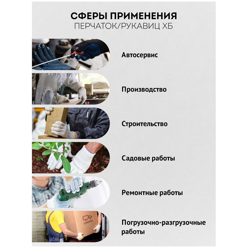 Перчатки х/б 10 класс OfficeClean, эконом, с точ. ПВХ, 4 нити, черный, 43-45г, 116текс