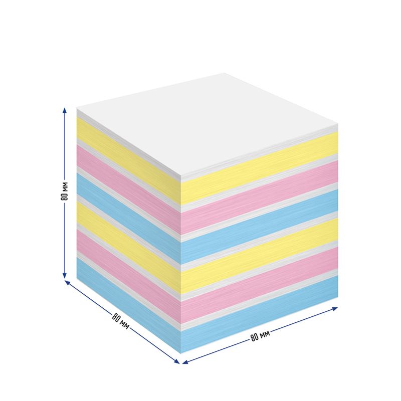 Блок для записи на склейке Berlingo "Rainbow" 8*8*8см, цветной, пастель