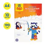 Картон белый А4, двуст., Мульти-Пульти, 10л., мелованный, в папке, "Приключения Енота. Белоснежный"