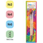 Набор кистей ArtSpace 3шт., Коза, круглая № 3, Пони, круглая № 4, Пони, плоская № 6, блистер, европодвес