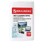 Салфетки для электронных устройств универсальные BRAUBERG, компактная туба 100 шт., влажные, 512810