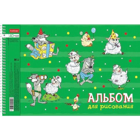 Альбом для рисования А4 40 л., спираль, обложка картон, HATBER, 205х290 мм, "Забавы" (4 вида в спайке), 40А4Всп