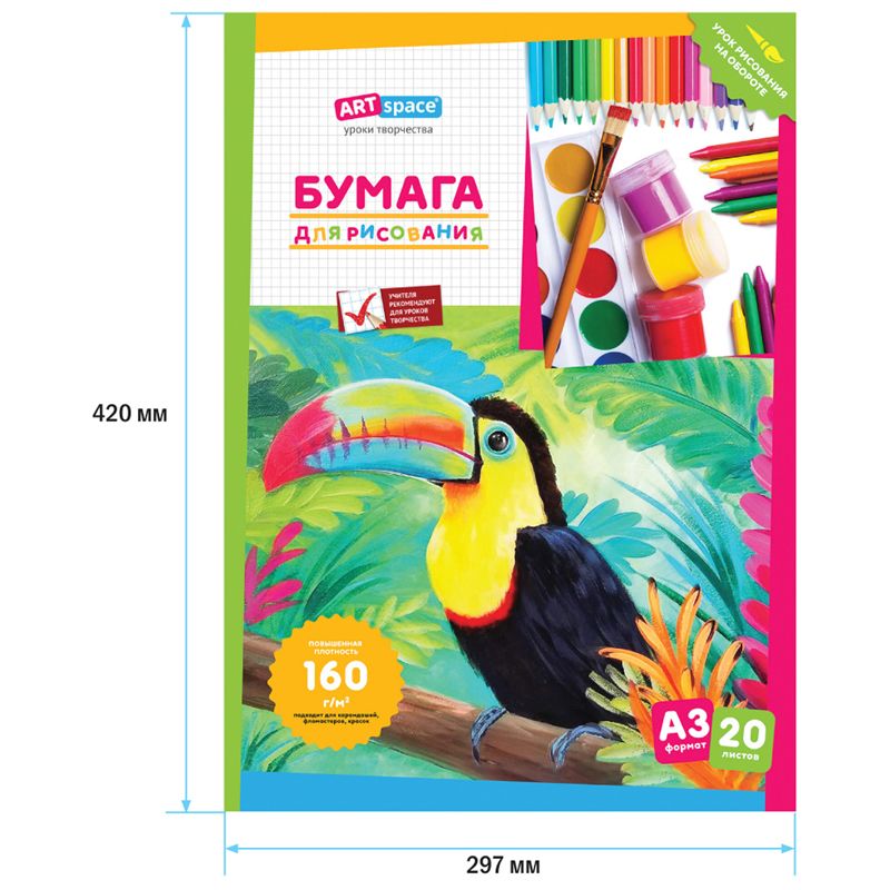 Папка для рисования А3, 20л., ArtSpace, 160г/м2
