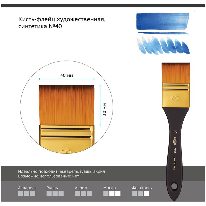 Кисть-флейц художественная Гамма, синтетика, №40