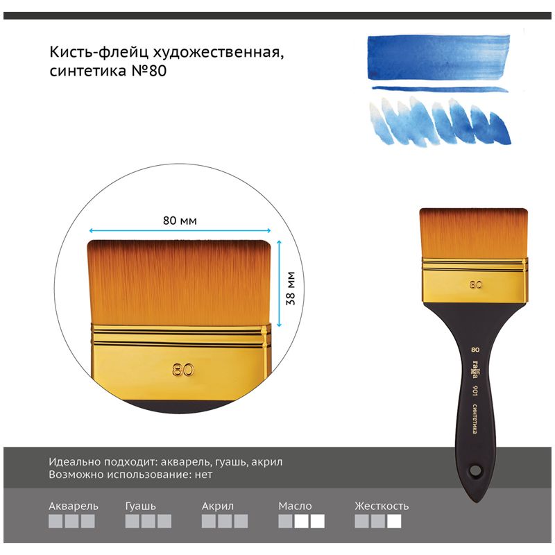 Кисть-флейц художественная Гамма, синтетика, №80