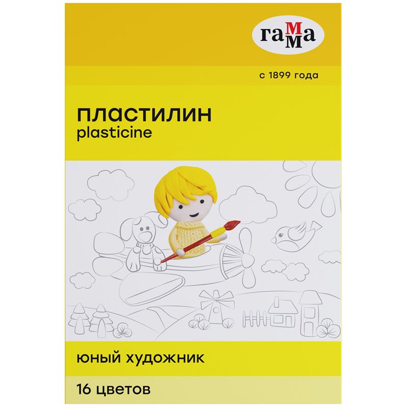 Пластилин Гамма "Юный художник" NEW, 16 цветов, 224г, со стеком, картон. упаковка