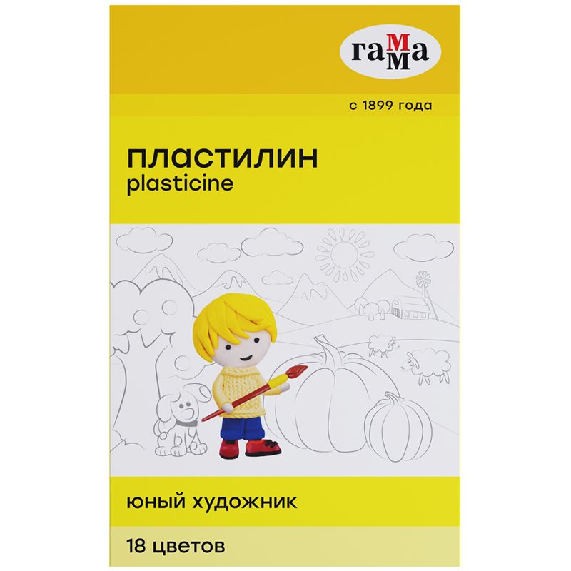 Пластилин Гамма "Юный художник" NEW, 18 цветов, 252г, со стеком, картон. упаковка