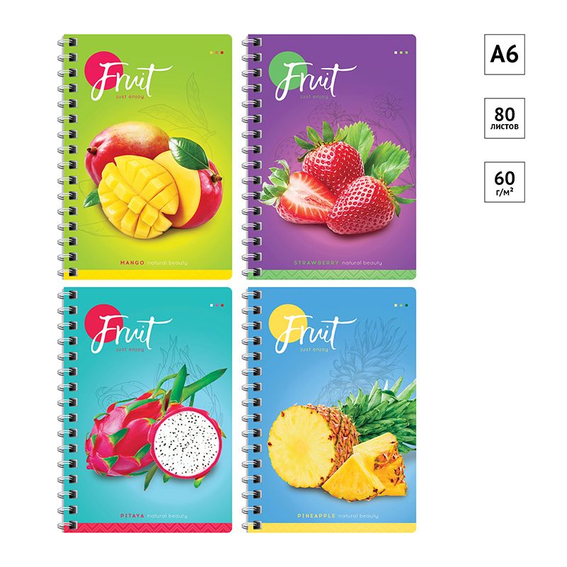 Записная книжка А6 80л., на гребне ArtSpace "Фрукты. Colorful fruits"