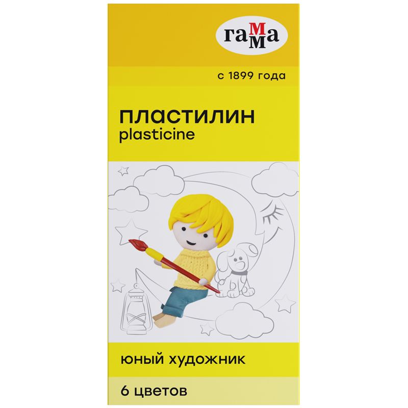 Пластилин Гамма "Юный художник" NEW, 06 цветов, 84г, со стеком, картон. упаковка