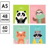 Тетрадь 48л., А5, клетка ArtSpace "Рисунки. Happy animals", выборочный УФ-лак