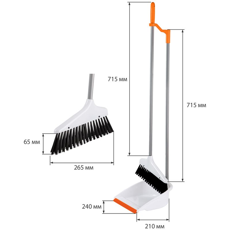 Совок для мусора OfficeClean Professional со щеткой-сметкой, метал. ручка 71,5см, пластик, рез. кромка, бело-оранжевый