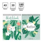 Скетчбук-блокнот для акварели 20л., А5 ArtSpace "Tropical plants", на гребне, 180г/м2