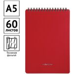 Блокнот А5 60л. на гребне OfficeSpace "Base", красная пластиковая обложка