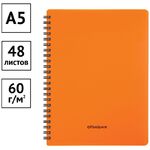 Тетрадь 48л. А5 клетка на гребне OfficeSpace "Neon", пластиковая обложка, оранжевая