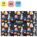 Альбом для рисования 24л., А4, на гребне ArtSpace "Рисунки. Забавные коты"