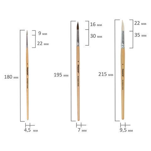 Кисти ПИФАГОР, набор 5 шт. (ПОНИ: круглые № 1, 4; КОЗА: круглые № 3, 6; ЩЕТИНА: плоская № 4), пакет с европодвесом, 200892