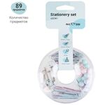 Набор мелкоофисных принадлежностей Meshu "Dew", 89 предметов, пастельные цвета, пластиковый пенал, европодвес