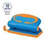 Дырокол Berlingo "Fuze" 10л., пластиковый, голубой, с линейкой