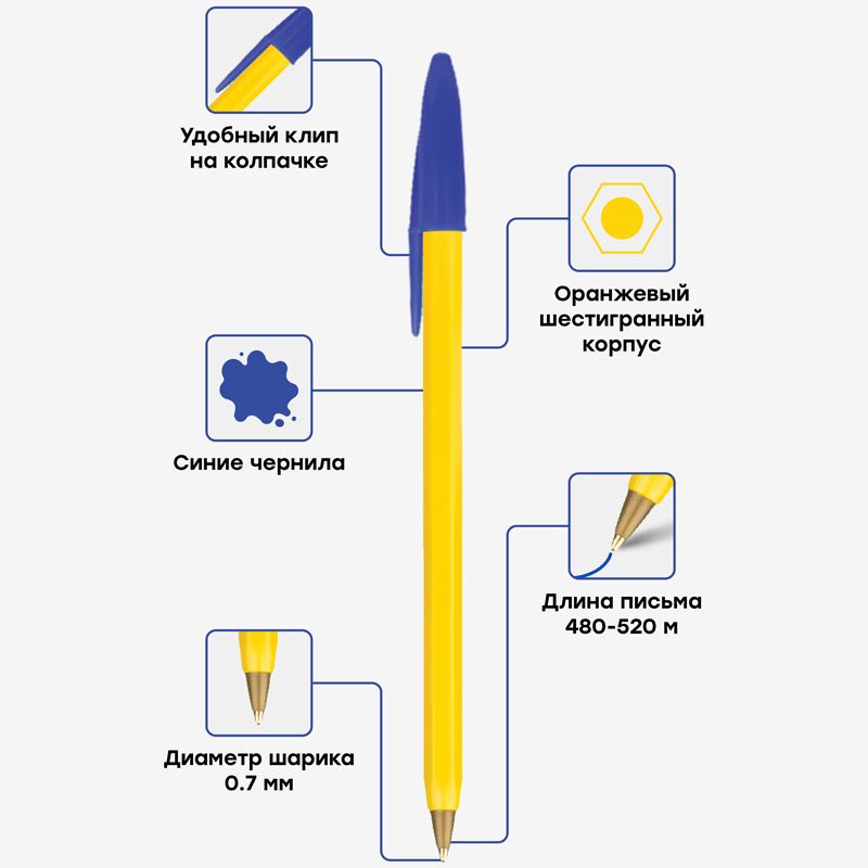 Ручка шариковая OfficeSpace "LC-Orange" синяя, 0,7мм