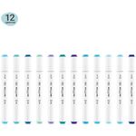Набор двусторонних маркеров для скетчинга MESHU 12цв., морские цвета, корпус трехгранный, пулевид./клиновид.наконечники, ПВХ-бокс