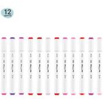 Набор двусторонних маркеров для скетчинга MESHU 12цв., ягодные цвета, корпус трехгранный, пулевид./клиновид.наконечники, ПВХ-бокс