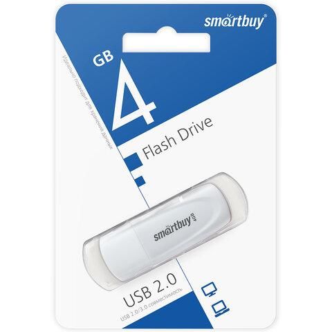 Флеш-диск 4 GB SMARTBUY Scout, USB 2.0, белый, SB004GB2SCW