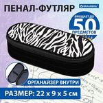 Пенал-футляр BRAUBERG, 1 отделение, органайзер, полиэстер, 22x9x5 см, "Zebra", 271584