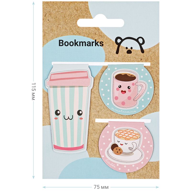 Закладки магнитные для книг, 3шт., 75*115мм, MESHU "Coffee"