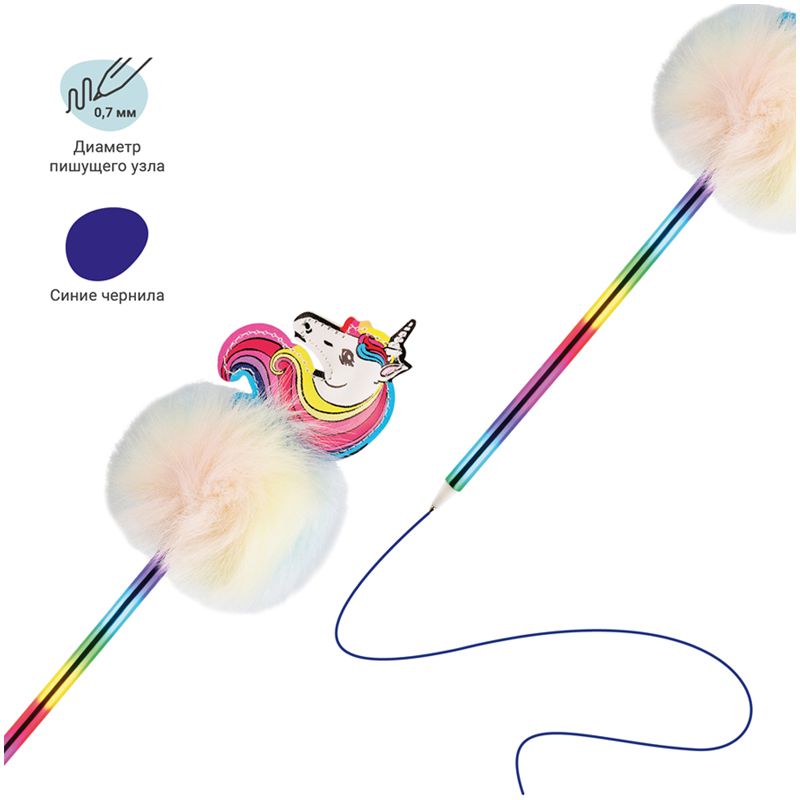 Ручка шариковая MESHU "Rainbow Unicorn" синяя, 0,7мм, корпус ассорти, с топпером