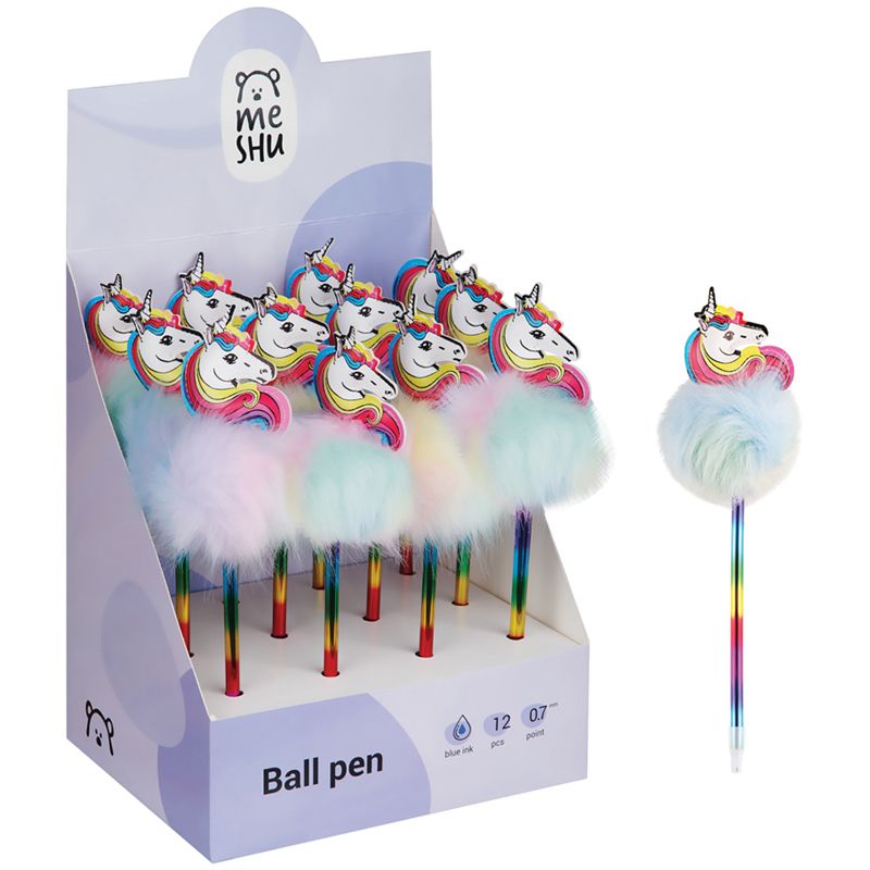 Ручка шариковая MESHU "Rainbow Unicorn" синяя, 0,7мм, корпус ассорти, с топпером
